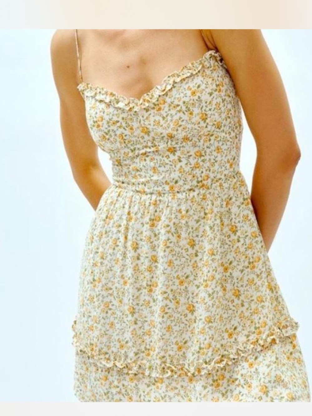 Reformation Yellow Floral Ruffle Mini Dress - Size 10